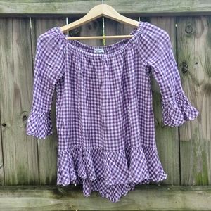 Beach Lunch Lounge Purple Gingham Checked Peplum Top Size‎ Small